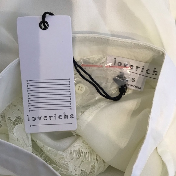 Loveriche Ivory lace trim LS blouse Small NWT - Picture 5 of 6
